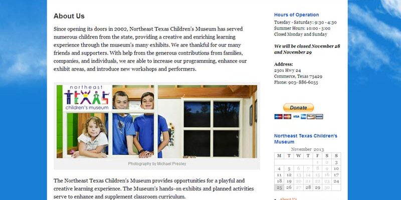 Northeast Texas Children's Museum - Web Design
