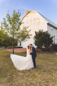 Bride and groom kissing