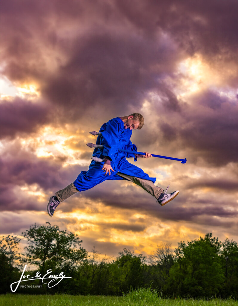 Boy jumping in the air