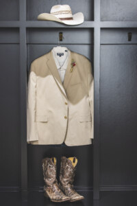 Grooms outfit hanging